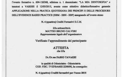 Applicazione nella pratica quotidiana dei principi e delle procedure dell’evidence based practice